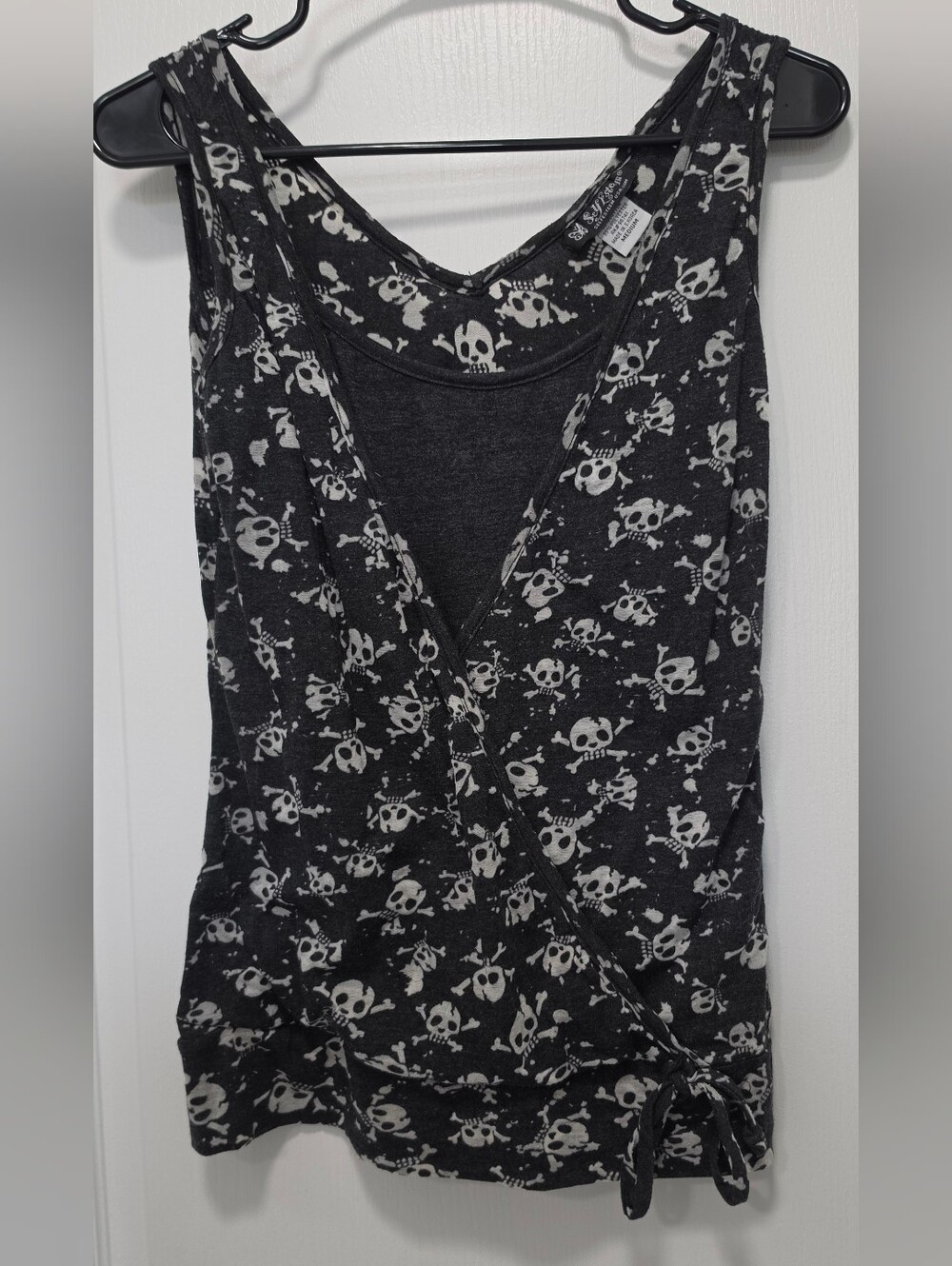 Self Esteem Skull Print Wrap Tank Top - Heathered Black & White